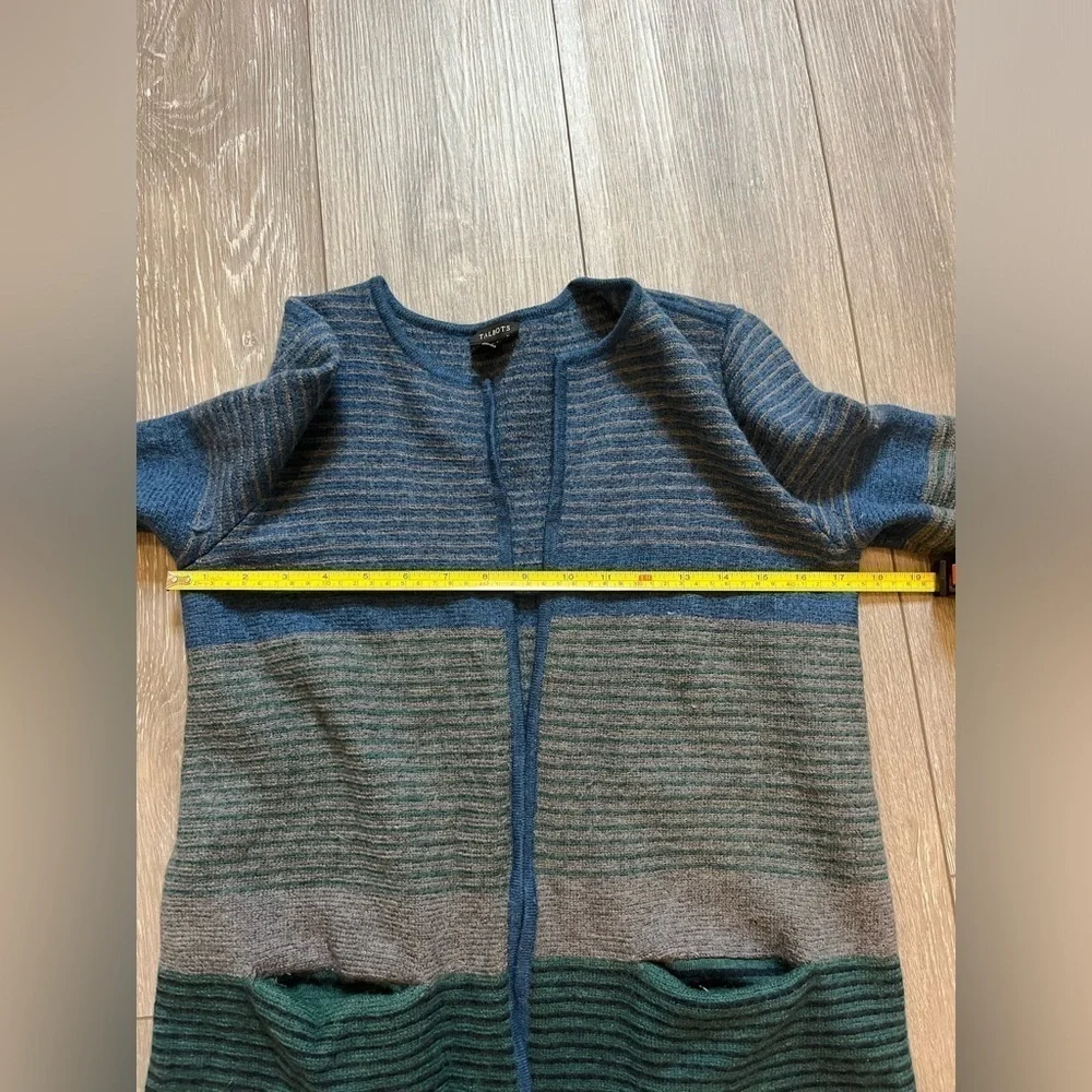 Talbots 100% Merino Wool Open Front Stripe Cardigan